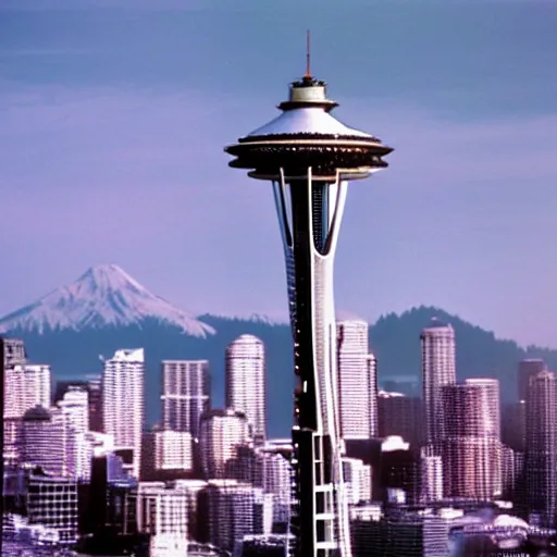 Prompt: giant lobster Kaiju attacking the space needle in Seattle, film still, 1992, detailed, 4k