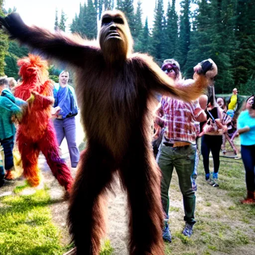 Prompt: sasquatch bigfoot dance party rave