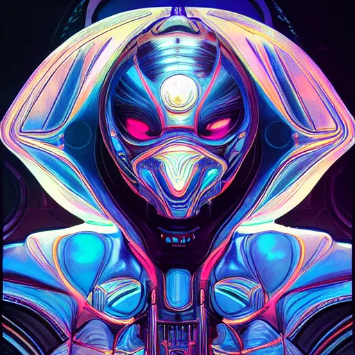 Prompt: symmetry! abstract futuristic robotic, psychedelic fractal looming background, apex legends, epic lighting, illustration black outlining, ultra detailed, art by artgerm and greg rutkowski and alphonse mucha