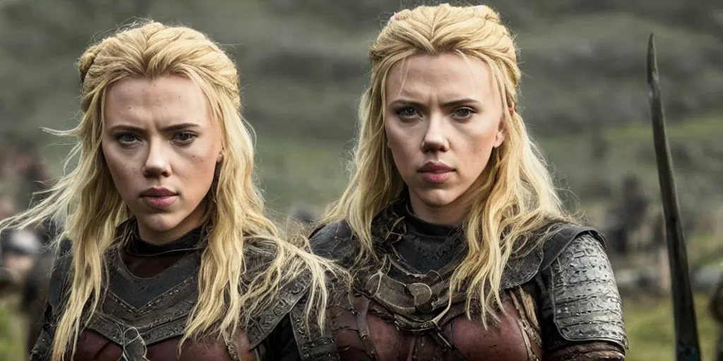 Image similar to Scarlett Johansson playing a shield maiden in the TV series Vikings