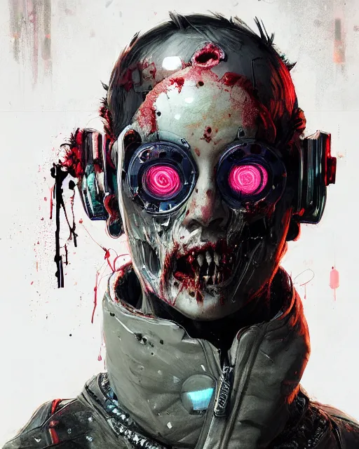 Image similar to detailed portrait zombie, cyberpunk futuristic neon, reflective puffy coat, decorated with traditional Japanese ornaments by Ismail inceoglu dragan bibin hans thoma greg rutkowski Alexandros Pyromallis Nekro Rene Maritte Illustrated, Perfect face, fine details, realistic shaded, fine-face, pretty face