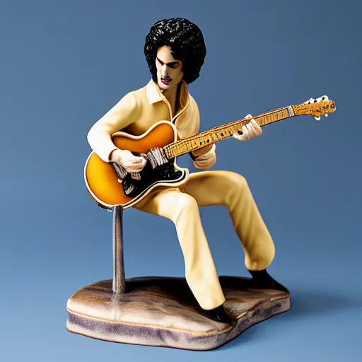 Prompt: a porcelain figurine of prince playing the guitar, product shot