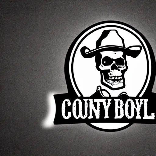 Prompt: logo with text \'Country Boy Customs\' with an angry skull wearing a cowboy hat