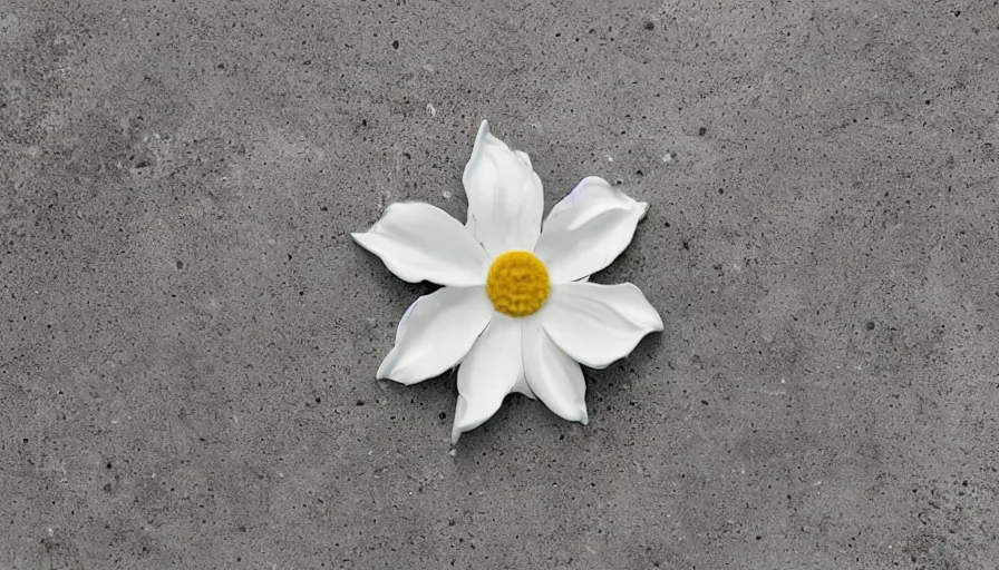 Prompt: a white flower made with milk on a white ceramic floor