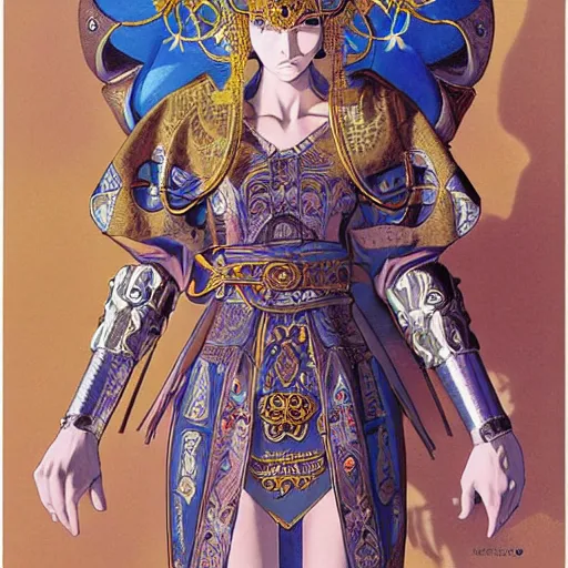 Prompt: mysterious female mage, intricately ornate tunic, alchemical headdress character huge illustrations with soft light drawn by james joan and gerrit van hontost and katsuhiro otomo, inspired by akira anime, smooth facial features, intricate oil paintings, high detail illustrations, sharp high detail, manga and anime 1 9 9 9