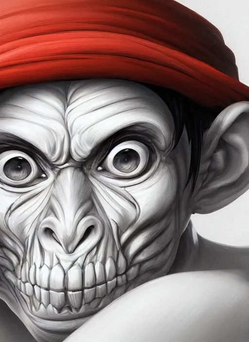 Prompt: a professional digital painting of luffy d monkey, beautiful bone structure, symmetrical facial features, intricate, elegant, concept art, sharp detail, focused, illustration, smooth render, art style by Mandy Jurgens and Ian Spriggs