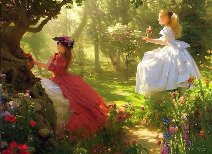 Image similar to alice in the wonderland by vladimir volegov and alexander averin and peder mørk mønsted and pierre auguste cot and raphael lacoste