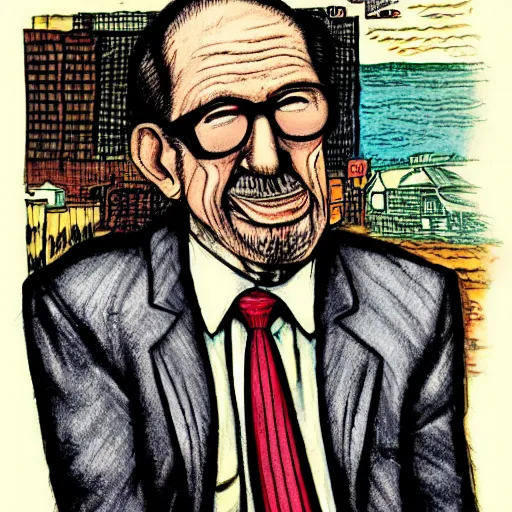 Image similar to The Artwork of R. Crumb and his Cheap Suit Frank Costello, pencil and colored marker artwork, trailer-trash lifestyle