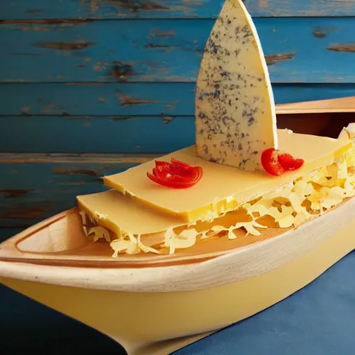 Image similar to a boat made out of cheese