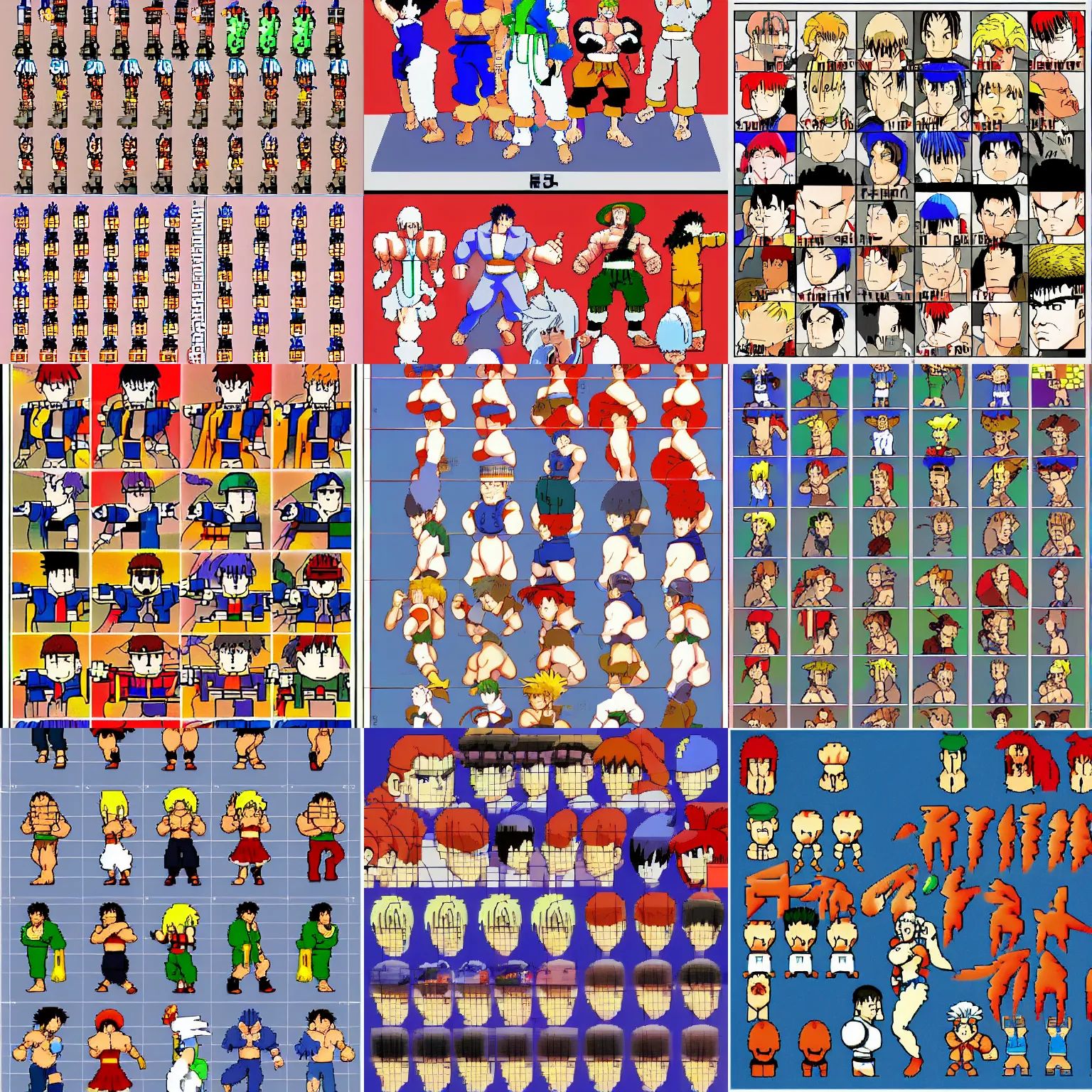 Prompt: a sprite sheet for street fighter 2 by Hayao Miyazaki anime