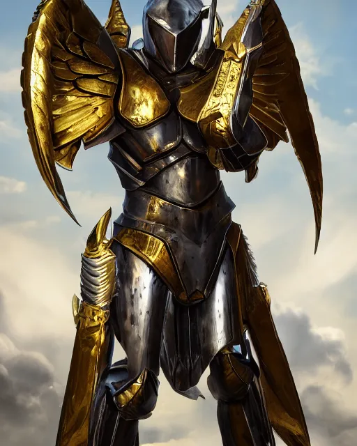 Prompt: The Archangel, wearing armor made of steel and gold. by Daryl Mandryk and Galan Pang and Viktoria Gavrilenko. Trending on CG society, Trending on artstation 4k, character design, unreal engine