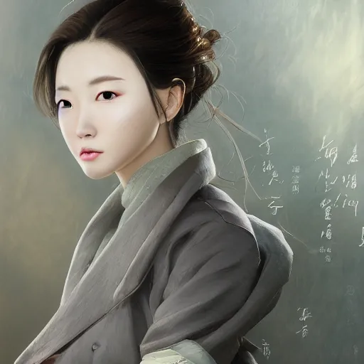 Image similar to dynamic composition, motion, ultra-detailed, incredibly detailed, a lot of details, amazing fine details and brush strokes, colorful and grayish palette, smooth, HD semirealistic anime CG concept art digital painting, watercolor oil painting of a young office lady, by a Chinese artist at ArtStation, by Huang Guangjian, Fenghua Zhong, Ruan Jia, Xin Jin and Wei Chang. Realistic artwork of a Chinese videogame, gradients, gentle an harmonic grayish colors.