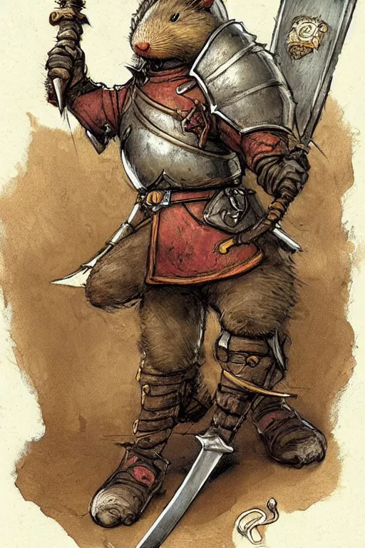 Image similar to a heroic mouse knight with sword and shield, redwall, greg rutowski and jean baptiste monge, detailed, epic fantasy concept art