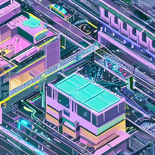 Image similar to isometric view of a mechanical glitch art city, scifi futuristic,