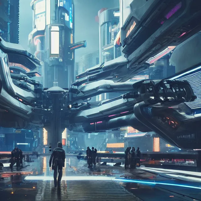 Prompt: ( cyberpunk 2 0 7 7, bladerunner 2 0 4 9 ) scientists creating an artificial alien highly detailed futuristic biomechanical thick smooth quad wing combat spaceship in their spaceship lab, hyper realistic, highly detailed, sharp focus, depth of field, photography, natural light,, ultra detailed, photorealistic, by brian sum and annie leibowitz, - t