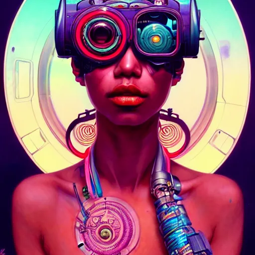 Prompt: high quality high detail portrait of a diesel punk jinx in an alien world, tristan eaton, victo ngai, artgerm, rhads, ross draws, hyperrealism, intricate detailed, alphonse mucha, 8 k, sci - fi, pastel colors, artstation,