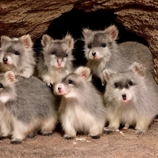 Image similar to several species of small furry animals gathered together in a cave and grooving with a pict