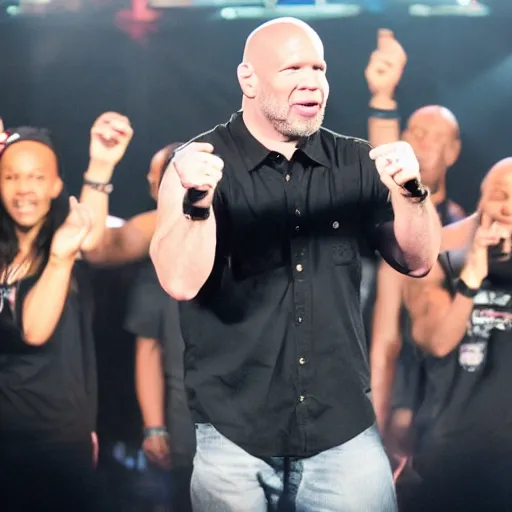 Prompt: dana white performing on stage at a rap concert