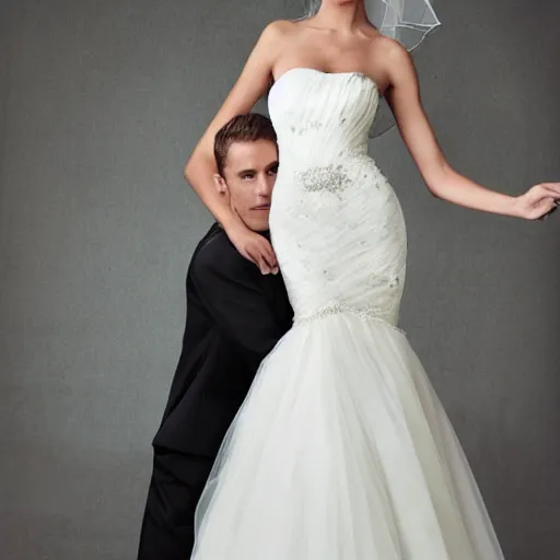 Image similar to a pauper collé of wedding dresses and tuxedos