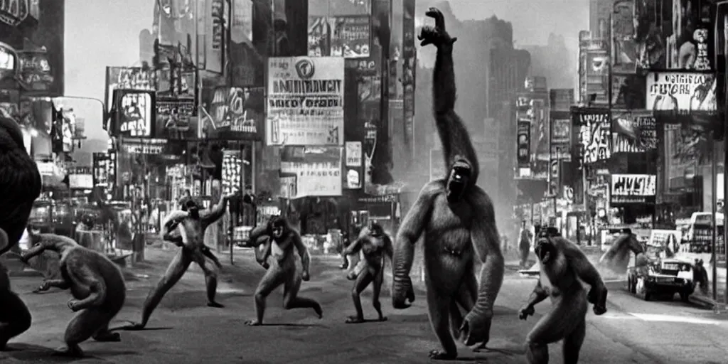 Image similar to An king Kong rage on street, Hollywood scene , cinematic