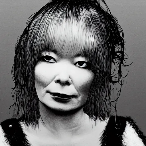 Image similar to Bjork in the style of Inio Asano