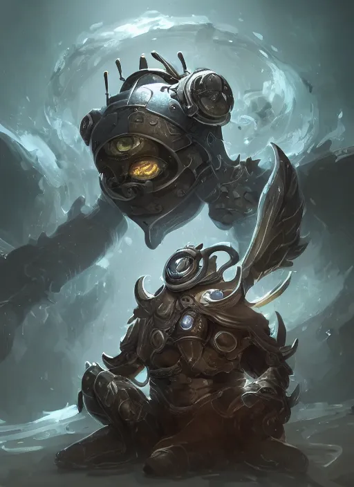 Prompt: a highly detailed illustration of silver gear mechanical giant, with big glowing cute eyes, gentle calm sitting pose, intricate, elegant, highly detailed, centered, digital painting, artstation, concept art, smooth, sharp focus, league of legends concept art, WLOP