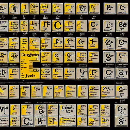 Image similar to Poster of a crazy periodic table from a different universe in the style of portal2, digital art, astonishing great details, award winning, high res