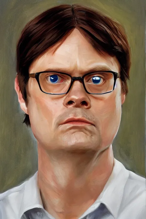 Image similar to portrait painting of dwight schrute