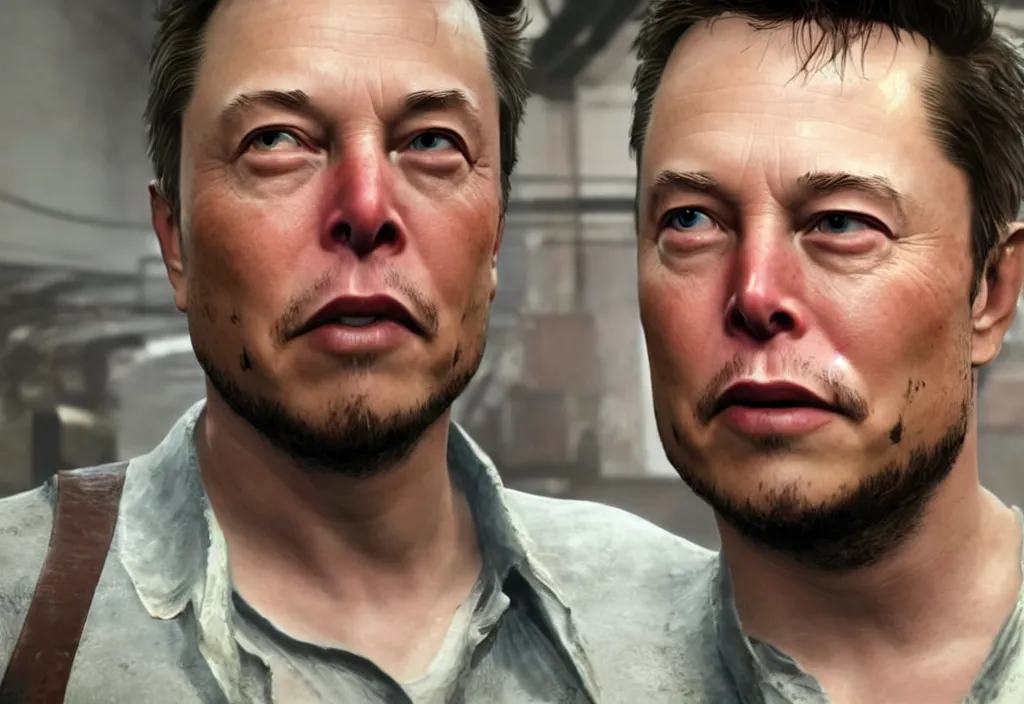 Image similar to elon musk in the video game in the last of us, gameplay screenshot, close up, 3 d rendering. unreal engine. amazing likeness. very detailed.