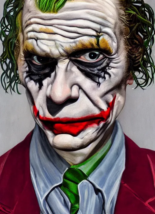 Prompt: The Joker, painted by Lucian Freud, highly detailed, 8k