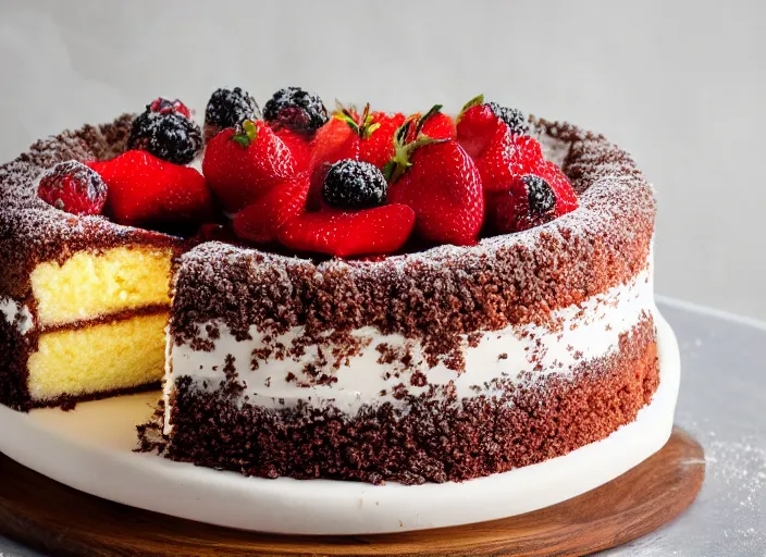Image similar to most delicious cake of all time, professional food photography, studio lighting, plating