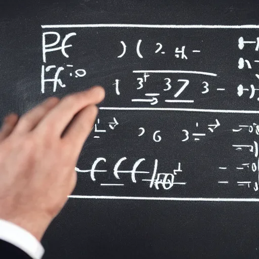 Image similar to god of mathematics in front of a blackboard, solving the formula of the universe