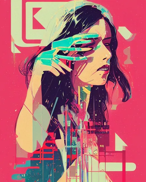 Prompt: an ultradetailed beautiful concert poster of a stylish woman with colorful band aids, retro, conrad roset, greg rutkowski, flume cover art, 8 0 s