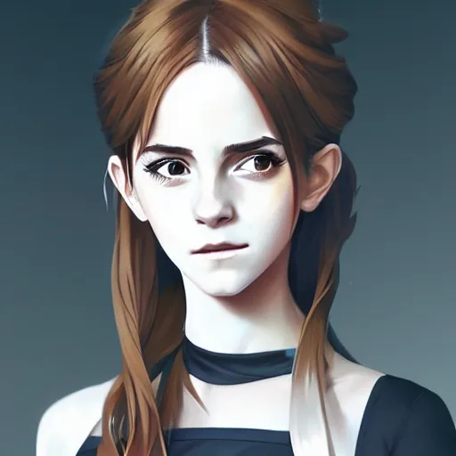 Image similar to anime portrait of emma watson as an anime girl by Stanley Artgerm Lau, WLOP, Rossdraws, James Jean, Andrei Riabovitchev, Marc Simonetti, and Sakimichan, trending on artstation