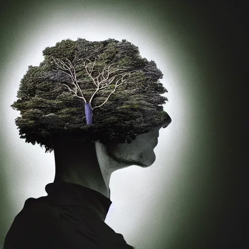 Image similar to a man with a tree growing in his head.