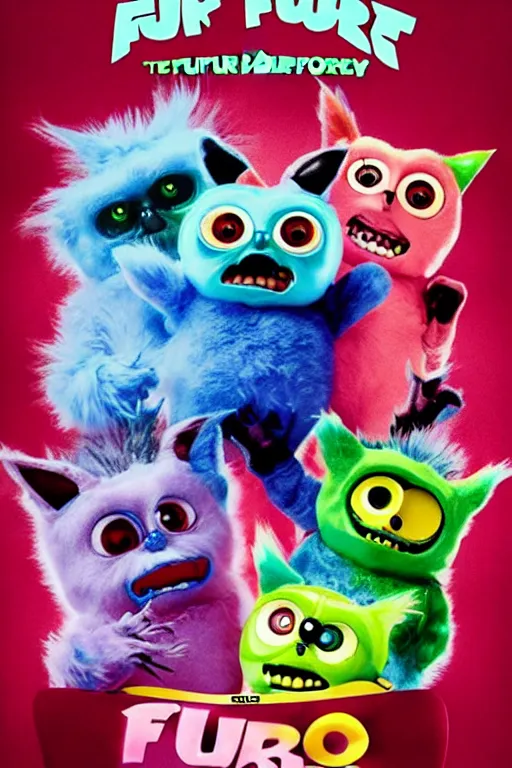 Prompt: horror movie poster for attack of the furbies!!!! furby!!! horrifying, scary movie