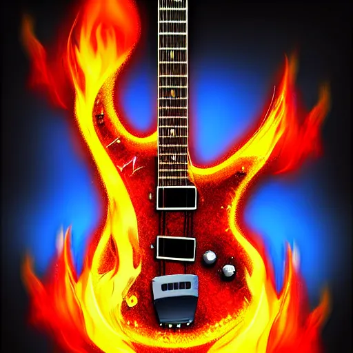 Image similar to electric guitar on fire, concept art, highly detailed, digital art