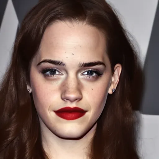 Image similar to a woman who is a genetic combination of kat dennings and emma watson face and upper - body focus