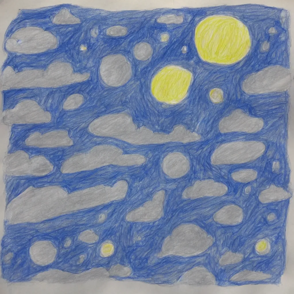 Prompt: a child’s drawing of the night sky