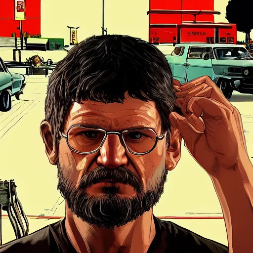 Image similar to Ted kaczynski in GTA V, Cover art by Stephen Bliss, boxart, loading screen