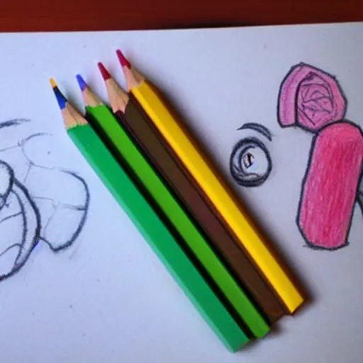 Image similar to crayon drawing of a pencil next to a pencil drawing of a crayon