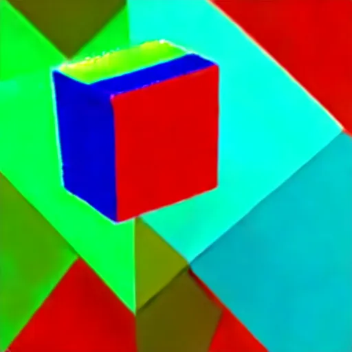 Image similar to a blue cube on top of a red cube on top of a green cube