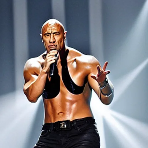 Prompt: the rock singing in a boy band, kpop, jpop, concert