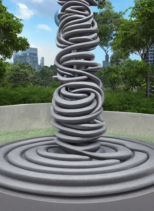 Image similar to highly detailed realistic architecture 3 d render of a futurisctic spiral stele monument made from balls standing in a city park, archdaily, made in unreal engine 4 octane render