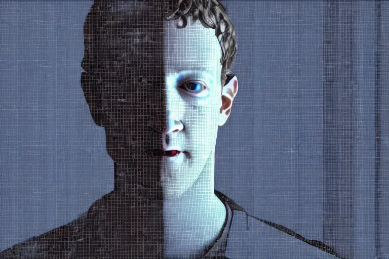 Image similar to creepy mark zuckerberg portrait stuck in the matrix, glitchy, buggy, playstation 1 graphics, low poly 3 d render, creepypasta, volumetric lighting, octane render, scary, award - winning, detailed, weird, close - up, featured on artstation, strange, off - putting, demonic, odd, atmospheric, ambient, spooky