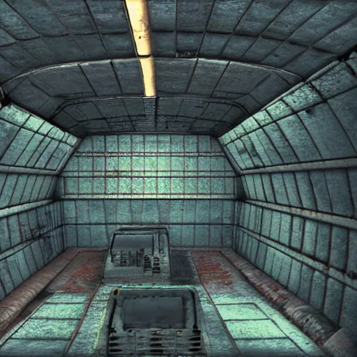 Prompt: Interior of a sinking Soviet submarine, all alone, thalassophobia, claustrophobic, PS1 graphics style