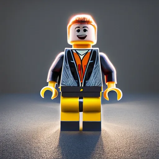 Image similar to Elon Musk as a lego character, photorealism, Volumetric lightening