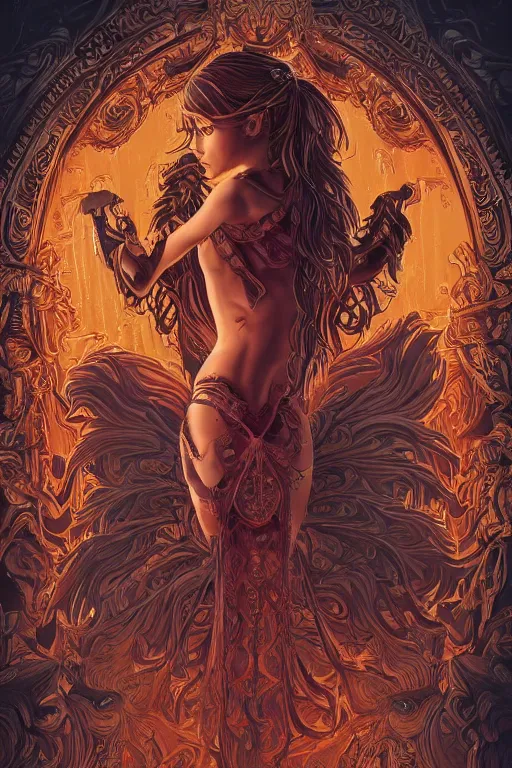 Image similar to skin made of ornate portrait of a wrathful diety teen Jessica Alba, ornate skin, ancient relief carving background, incredible, anime, Digital 2D, animated by Kyoto Animation, Studio Ghibli, Miyazaki, AKIRA art style, by Laurie Greasley, beautiful, gorgeous, dramatic lighting, rule of thirds, perfect composition, trending on ArtStation, 4k, cropped