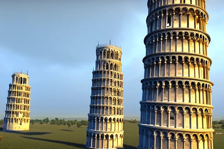 Prompt: city landscape of the leaning towers of pisa, leaning towers of pisa, leaning towers of pisa, digital art unreal engine 4 k 8 k ultrahd