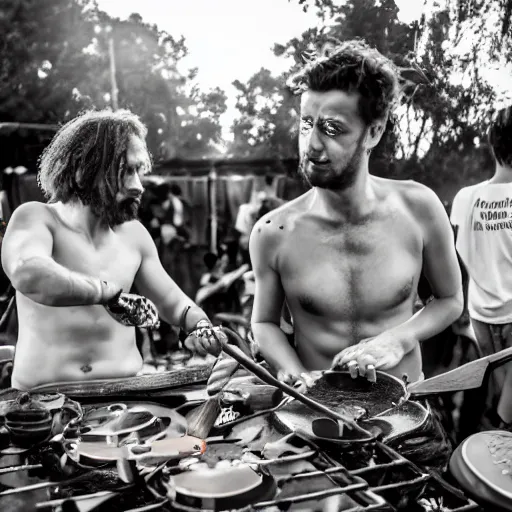 Image similar to scandy and arender, cooking it up, hot hot hot, splash, ahhhhhhh, roomies, bohemian digitals, playing a live gig at ozora festival, no faces visible, huge crowd, ecstatic, photography